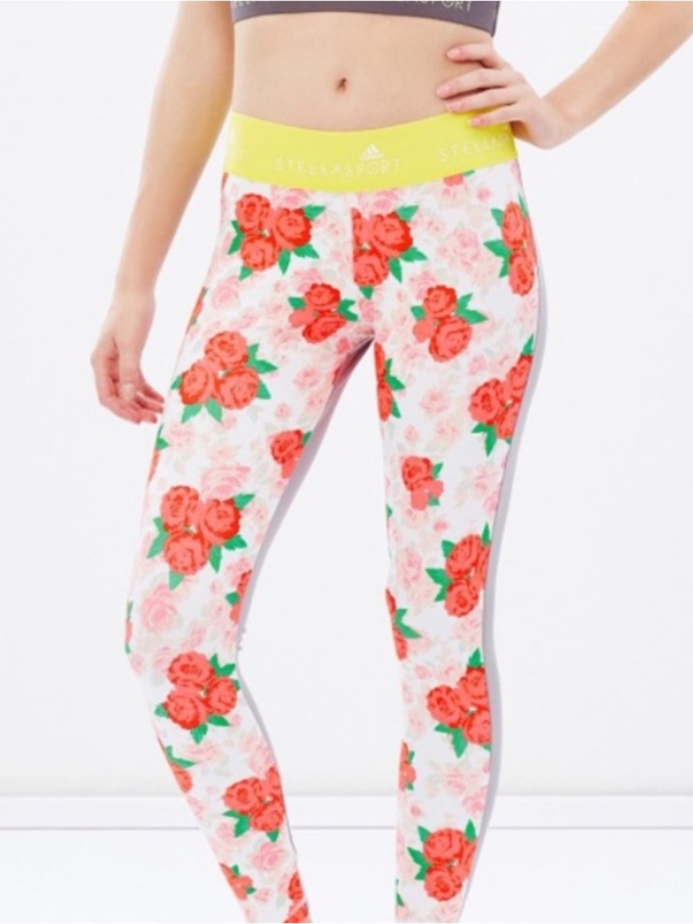 Bundle Adidas Stella McCartney Stellasport Leggings Red Rose/Camo Neon Waist - Picture 2 of 13